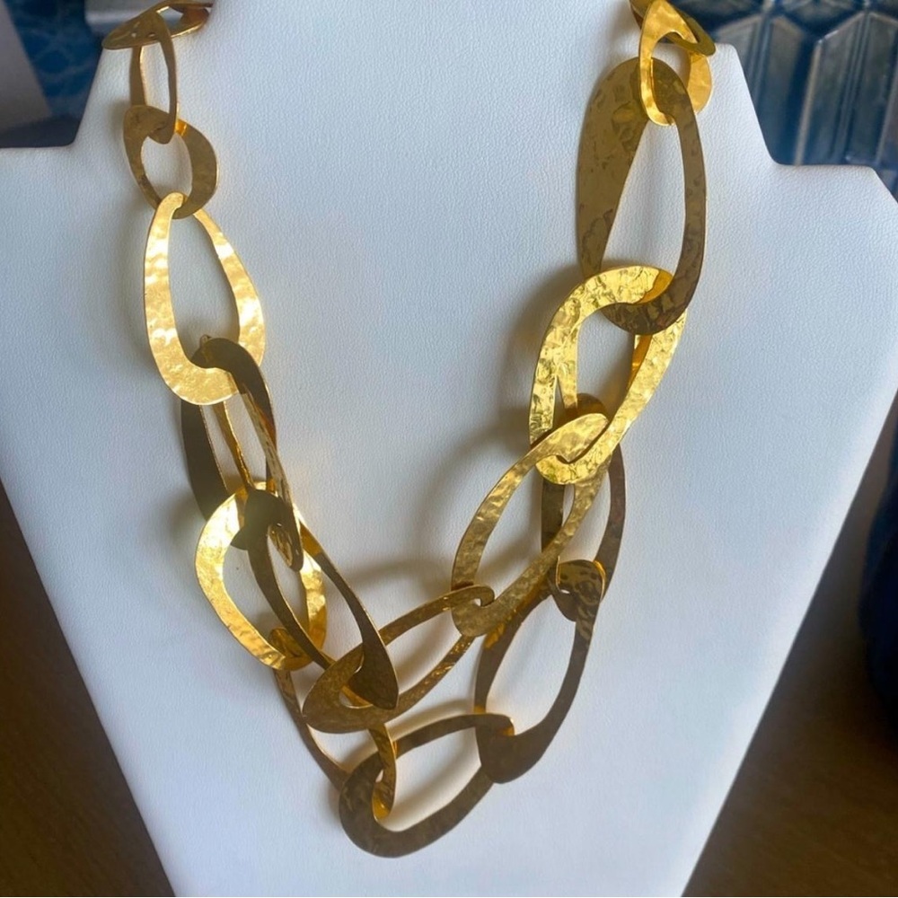 24K gold  plated, bronze .  Lustrous Gold Link Necklace